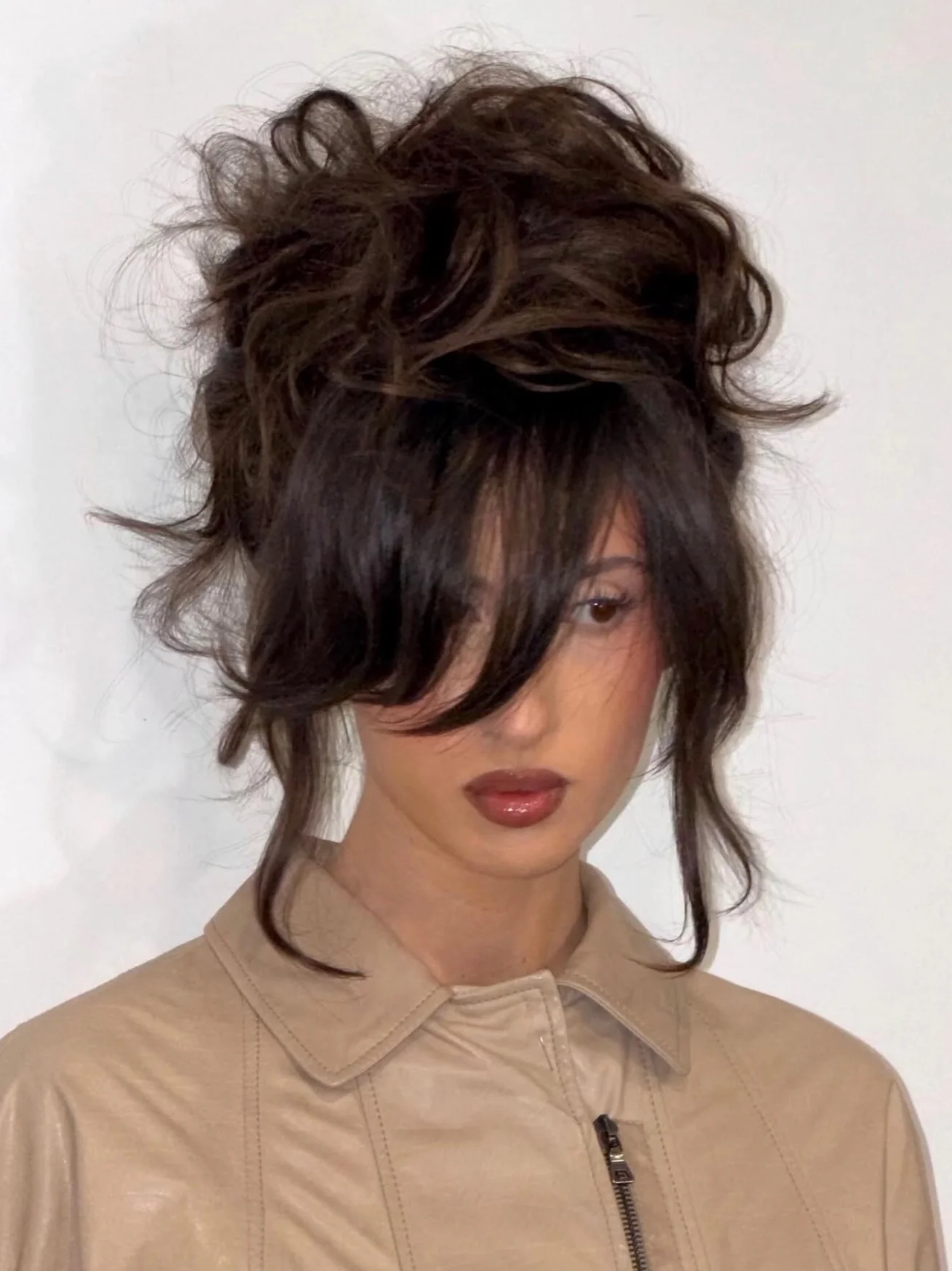 Messy fringe updo
